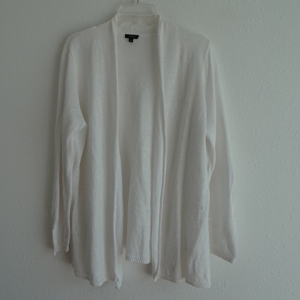 Talbots Linen Cardigan Sweater Women's Petite Plus Size 3X White Open Front - Picture 2 of 10